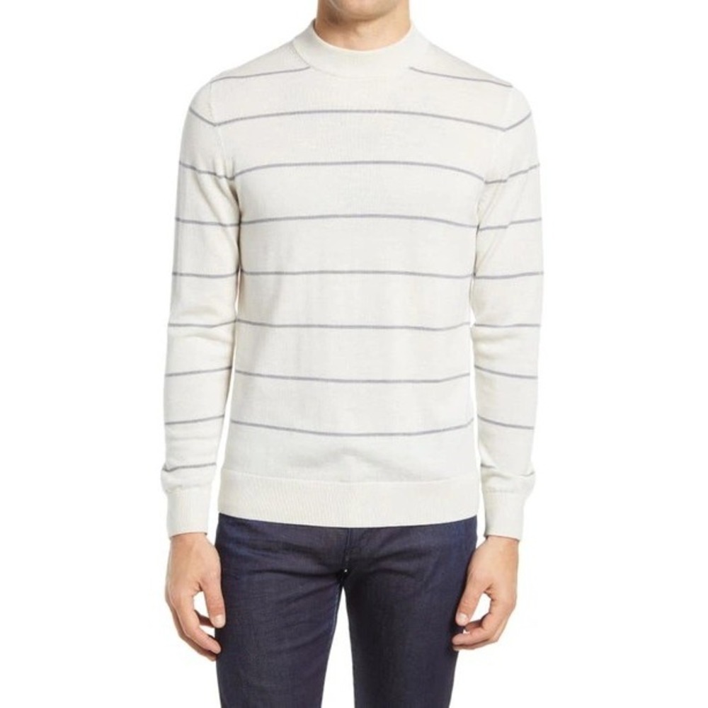 Ted Baker London Nocal Men's Stripe Mock Neck Knit Sweater Natural‎